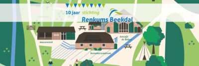 getekende plattegrond met logo 10 jaar Stichting Renkums Beekdal